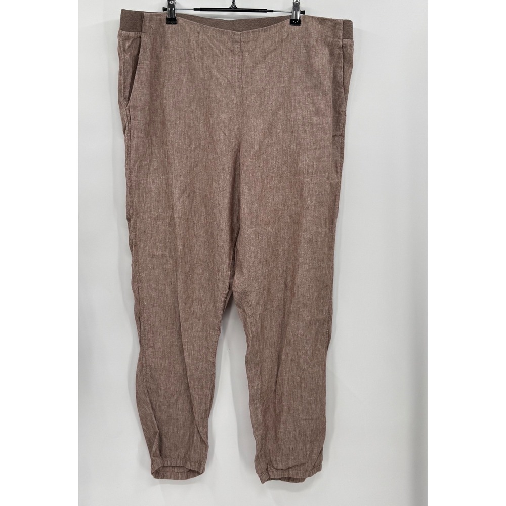 J.Jill XL Love Linen Pants Womens Brown Tapered Knit Waist Relaxed Trousers